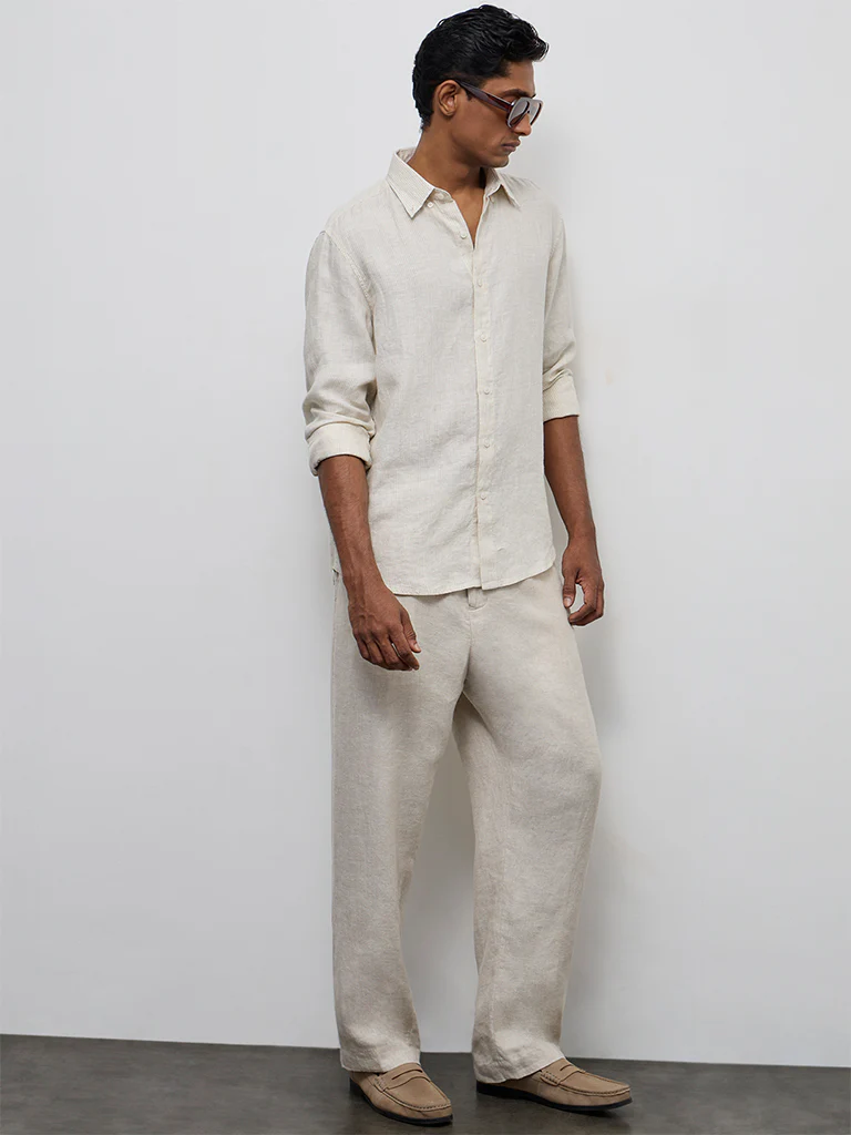 Ascot Light Grey Striped Relaxed-Fit Linen Shirt - Image 2