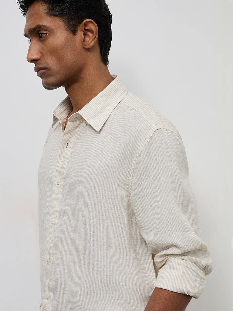 Ascot Light Grey Striped Relaxed-Fit Linen Shirt - Image 3