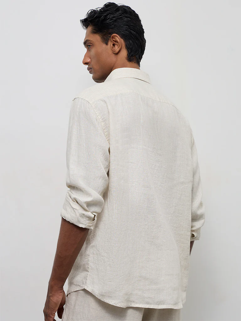 Ascot Light Grey Striped Relaxed-Fit Linen Shirt - Image 4