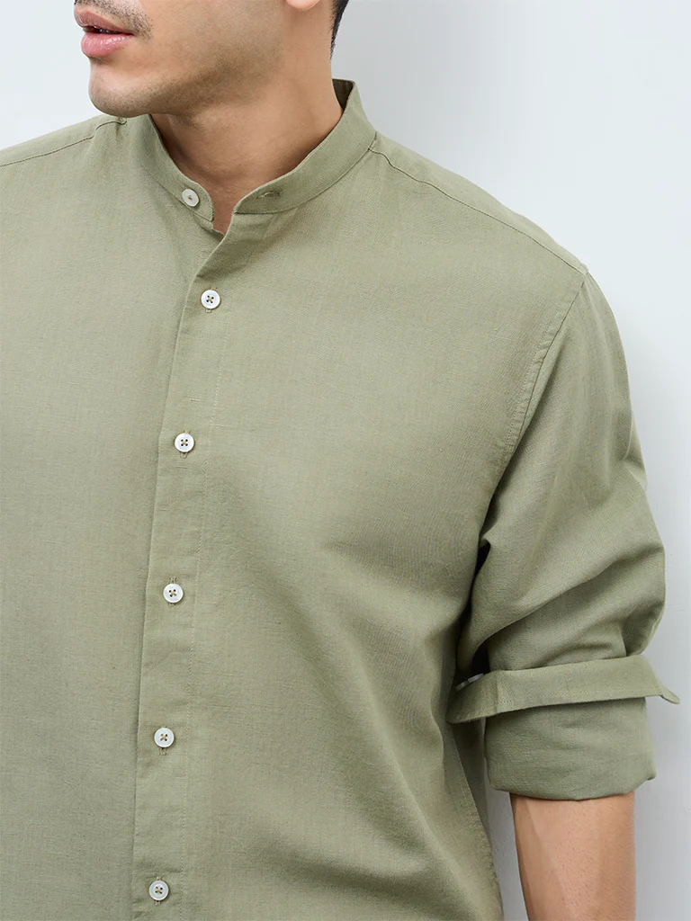 Ascot Light Olive Solid Relaxed-Fit Shirt - Image 3