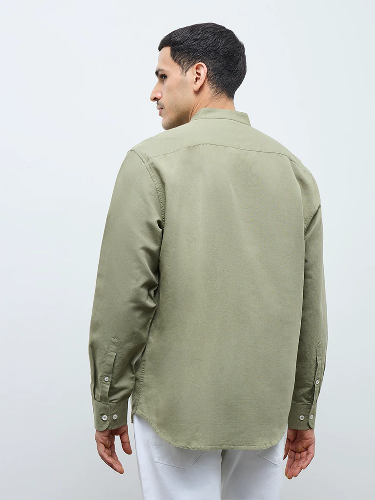 Ascot Light Olive Solid Relaxed-Fit Shirt - Image 4