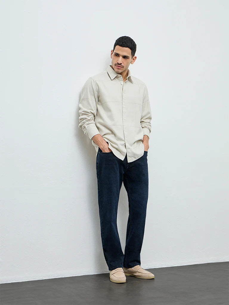 Ascot Light Taupe Checkered Relaxed-Fit Cotton Shirt - Image 3