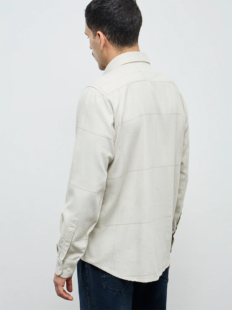 Ascot Light Taupe Checkered Relaxed-Fit Cotton Shirt - Image 4