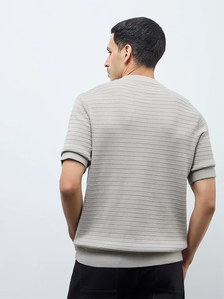 Ascot Light Taupe Textured Relaxed-Fit Cotton T-Shirt - Image 5