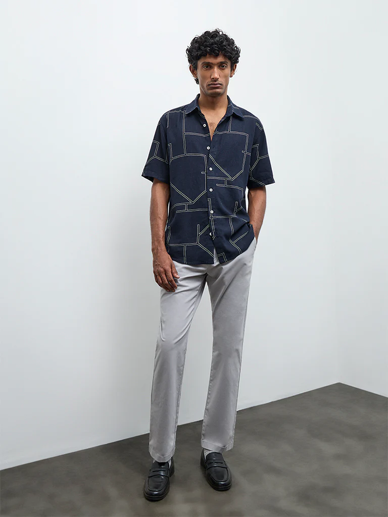 Ascot Navy Abstract Printed Relaxed-Fit Shirt - Image 2
