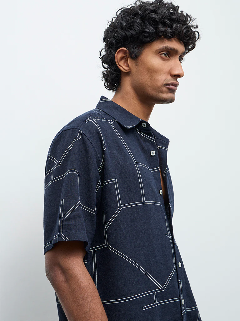 Ascot Navy Abstract Printed Relaxed-Fit Shirt - Image 3