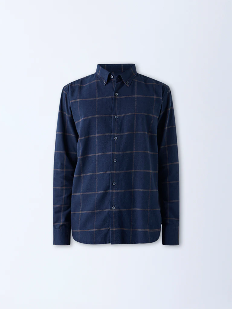 Ascot Navy Check Relaxed-Fit Cotton Shirt - Image 5