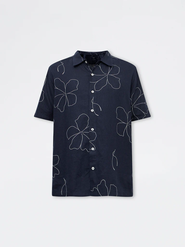 Ascot Navy Floral Printed Relaxed-Fit Shirt - Image 5