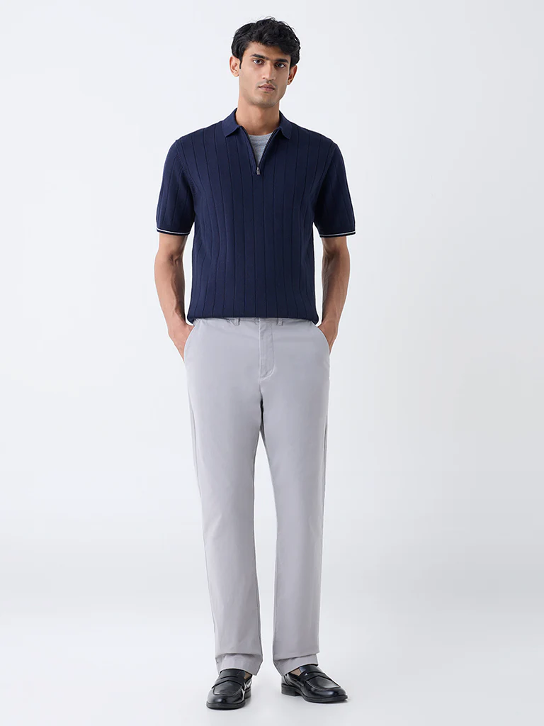 Ascot Navy Relaxed-Fit Cotton-Blend Quarter-Zip Polo T-Shirt - Image 3