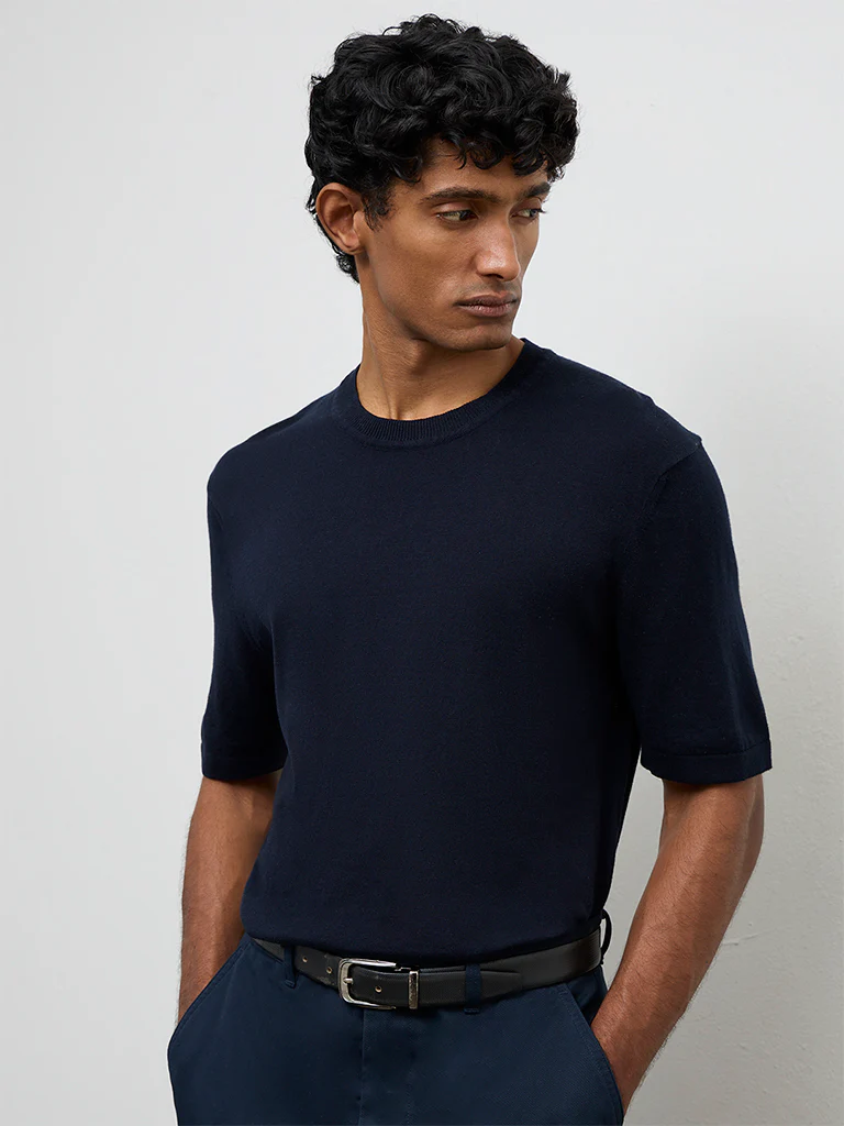 Ascot Navy Relaxed-Fit Cotton-Blend T-Shirt