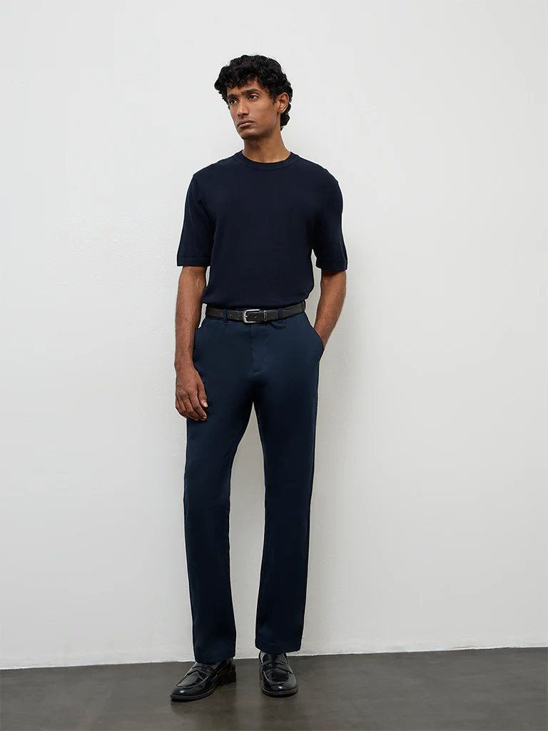 Ascot Navy Relaxed-Fit Cotton-Blend T-Shirt - Image 3