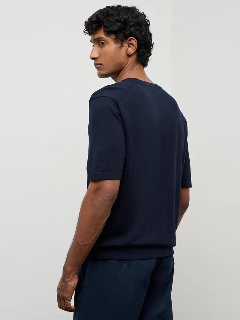 Ascot Navy Relaxed-Fit Cotton-Blend T-Shirt - Image 5