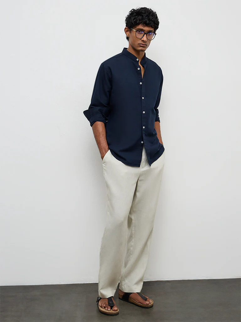 Ascot Navy Relaxed-Fit Linen-Blend Shirt - Image 2