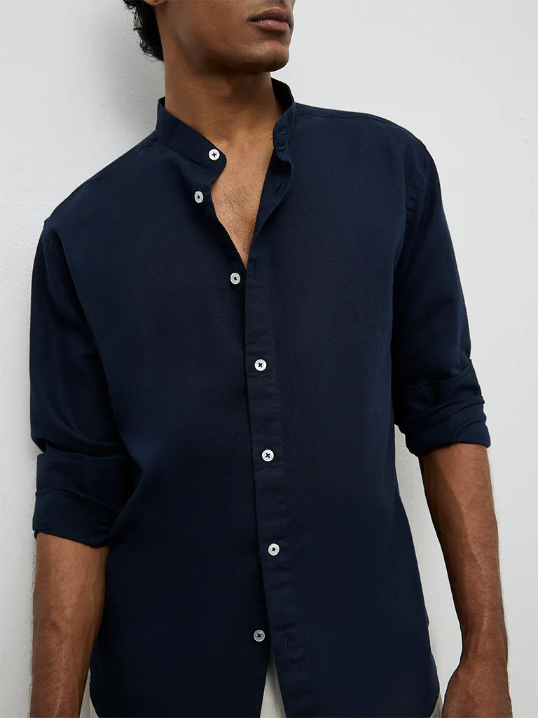 Ascot Navy Relaxed-Fit Linen-Blend Shirt - Image 3