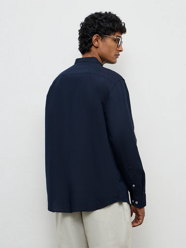 Ascot Navy Relaxed-Fit Linen-Blend Shirt - Image 4