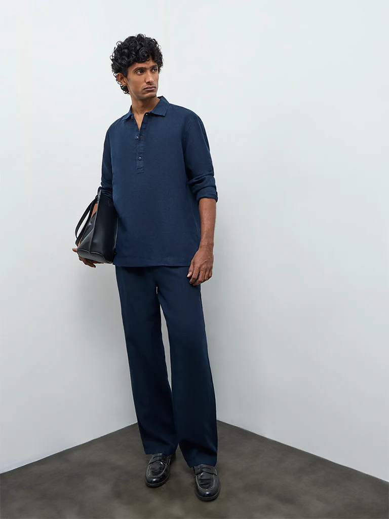 Ascot Navy Relaxed-Fit Linen Shirt - Image 3