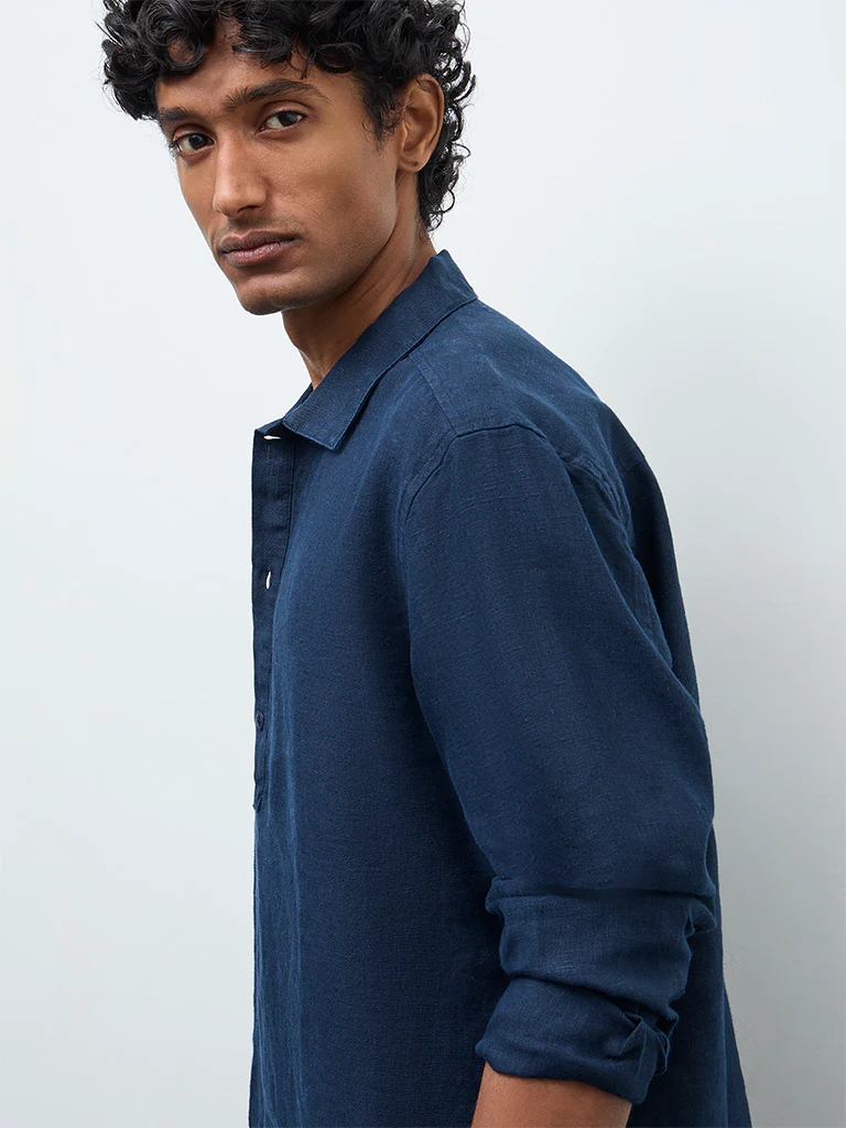 Ascot Navy Relaxed-Fit Linen Shirt - Image 4