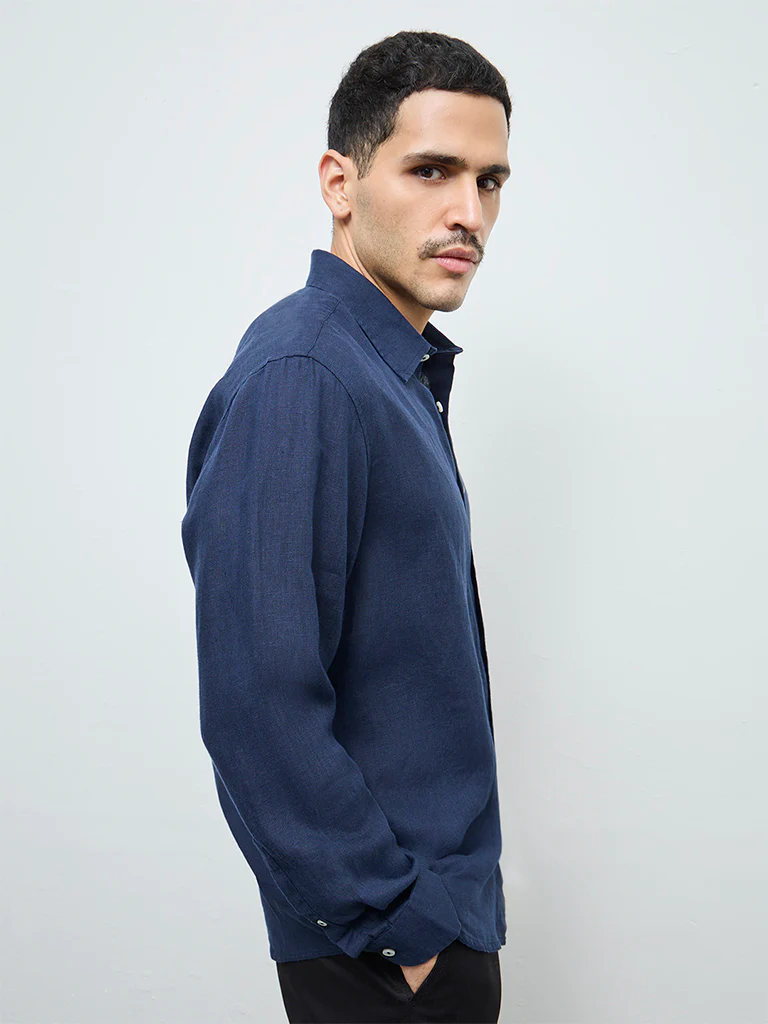 Ascot Navy Relaxed-Fit Linen Shirt - Image 3