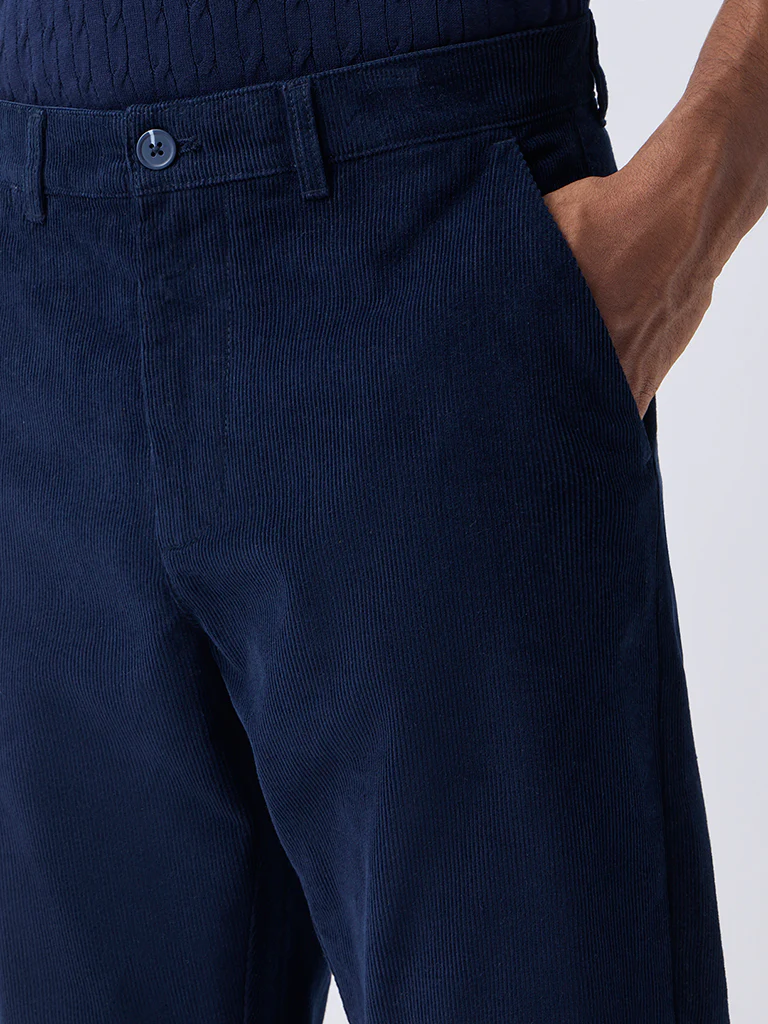 Ascot Navy Relaxed-Fit Mid-Rise Corduroy Trousers - Image 3