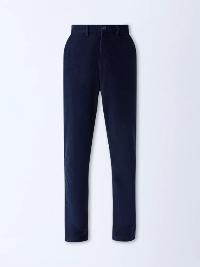 Ascot Navy Relaxed-Fit Mid-Rise Corduroy Trousers - Image 5