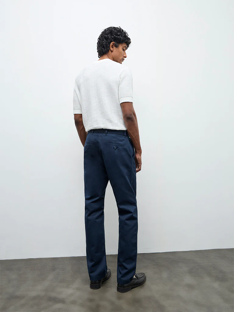 Ascot Navy Relaxed-Fit Mid-Rise Cotton Trousers - Image 5