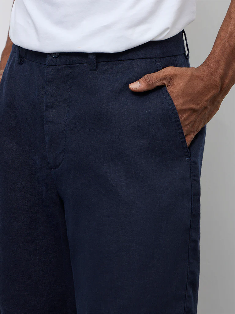 Ascot Navy Relaxed-Fit Mid-Rise Linen Shorts - Image 3