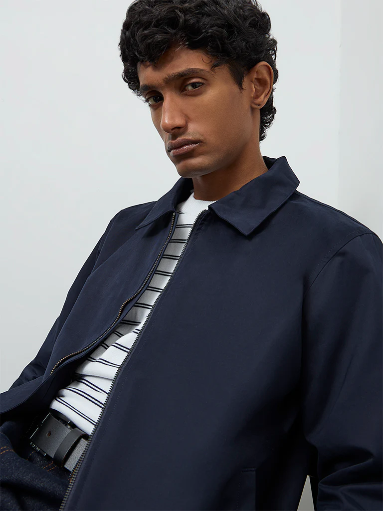 Ascot Navy Solid Relaxed-Fit Jacket - Image 4