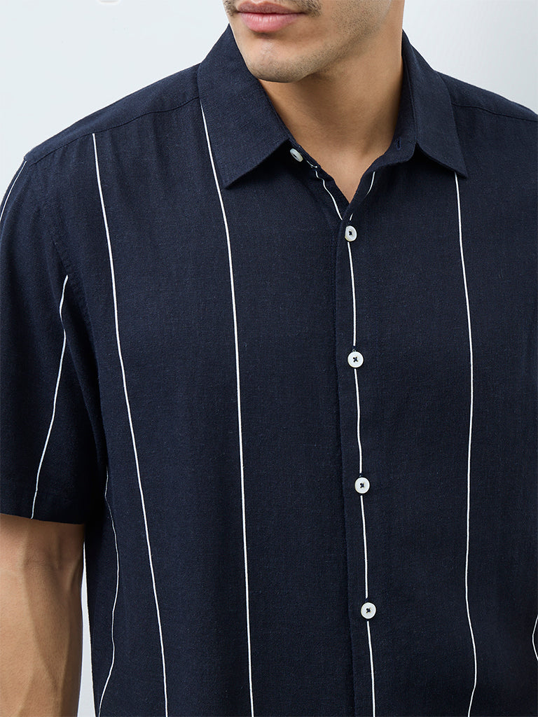 Ascot Navy Stripe Printed Relaxed-Fit Shirt - Image 3