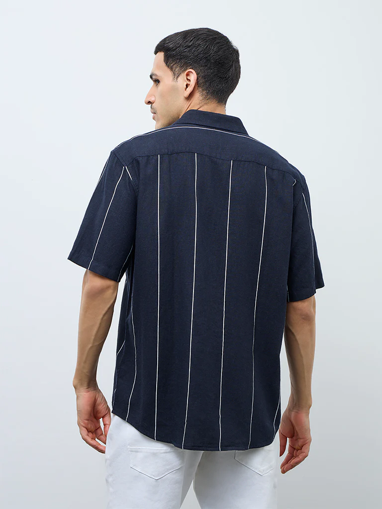 Ascot Navy Stripe Printed Relaxed-Fit Shirt - Image 4