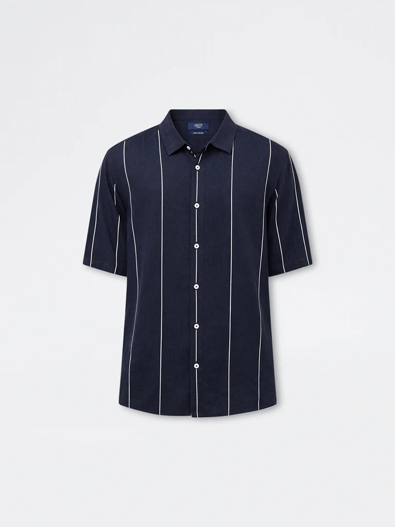 Ascot Navy Stripe Printed Relaxed-Fit Shirt - Image 5