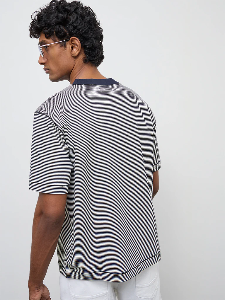 Ascot Navy Striped Relaxed-Fit Cotton T-Shirt - Image 5