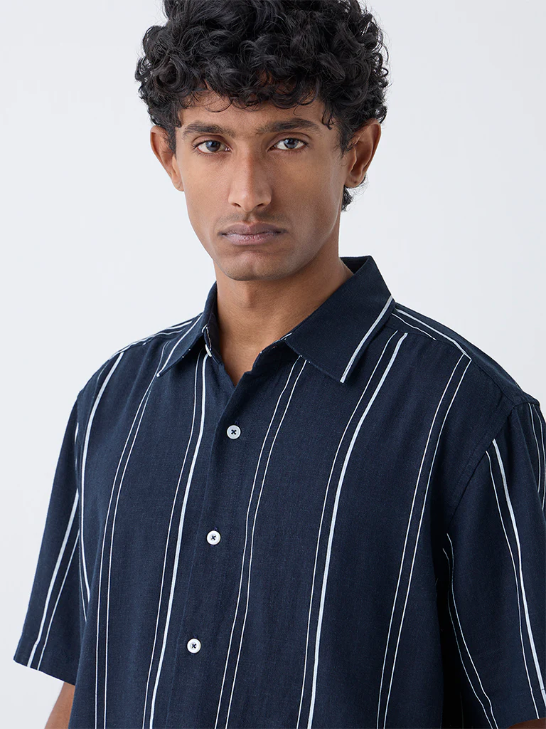 Ascot Navy Striped Relaxed-Fit Shirt - Image 3