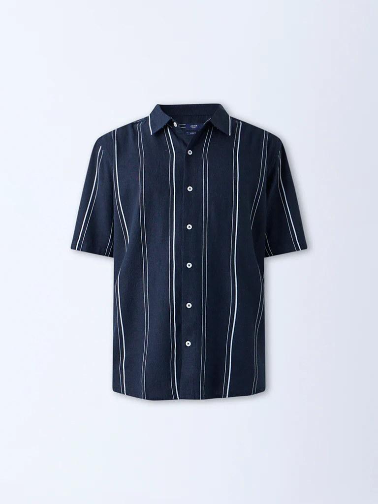 Ascot Navy Striped Relaxed-Fit Shirt - Image 5