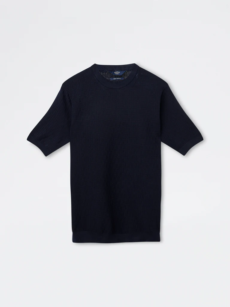 Ascot Navy Textured Relaxed-Fit Cotton T-Shirt - Image 6