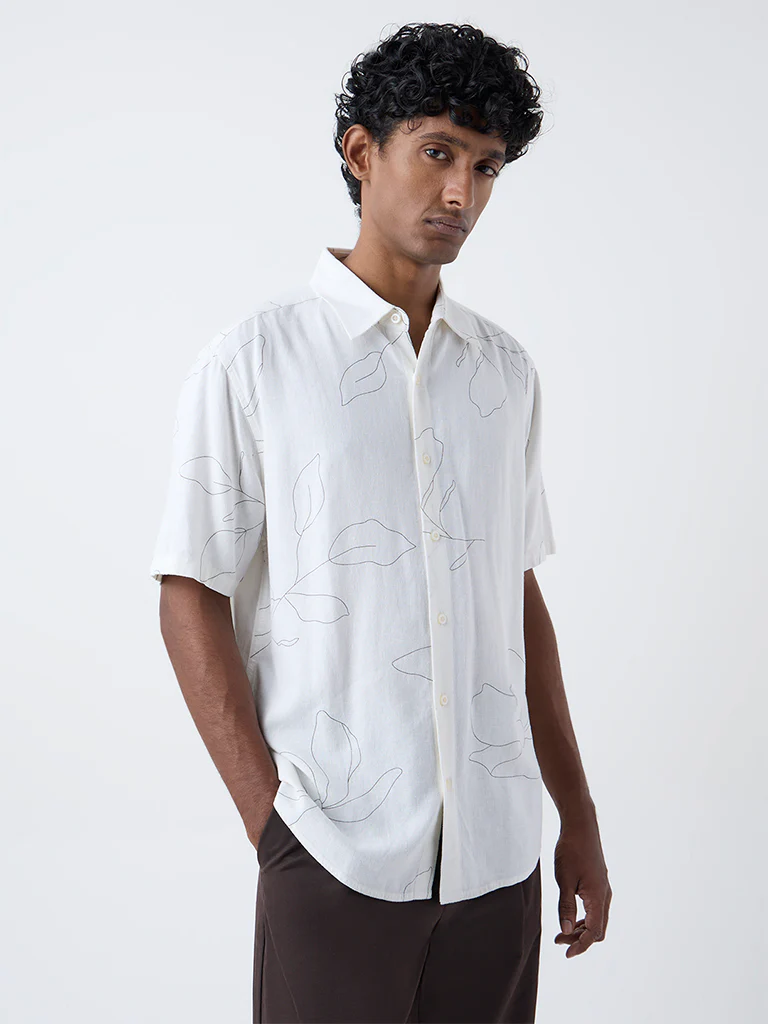 Ascot Off-White Abstract Pattern Relaxed-Fit Shirt