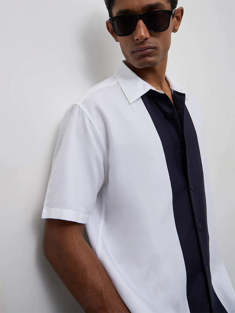 Ascot Off-White Color-Block Relaxed-Fit Cotton-Blend Shirt - Image 4