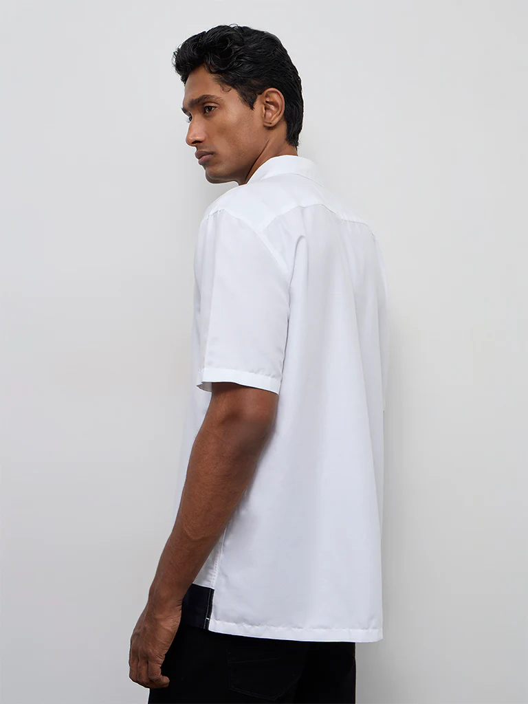 Ascot Off-White Color-Block Relaxed-Fit Cotton-Blend Shirt - Image 5