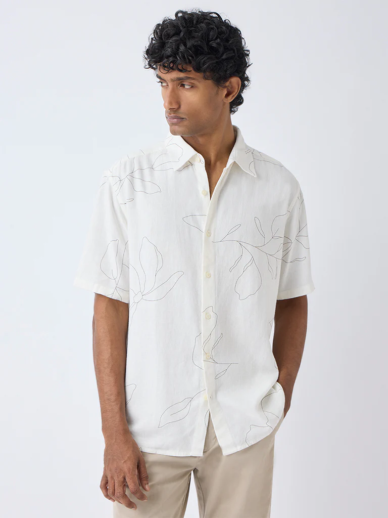 Ascot Off-White Floral Design Relaxed-Fit Shirt - Image 2