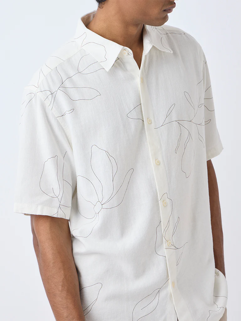 Ascot Off-White Floral Design Relaxed-Fit Shirt - Image 3