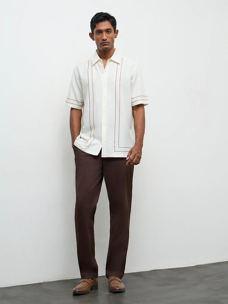 Ascot Off-White Geometric Printed Relaxed-Fit Cotton-Blend Shirt - Image 2