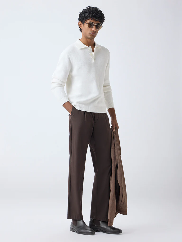 Ascot Off-White Relaxed-Fit Cotton Polo Sweater - Image 3