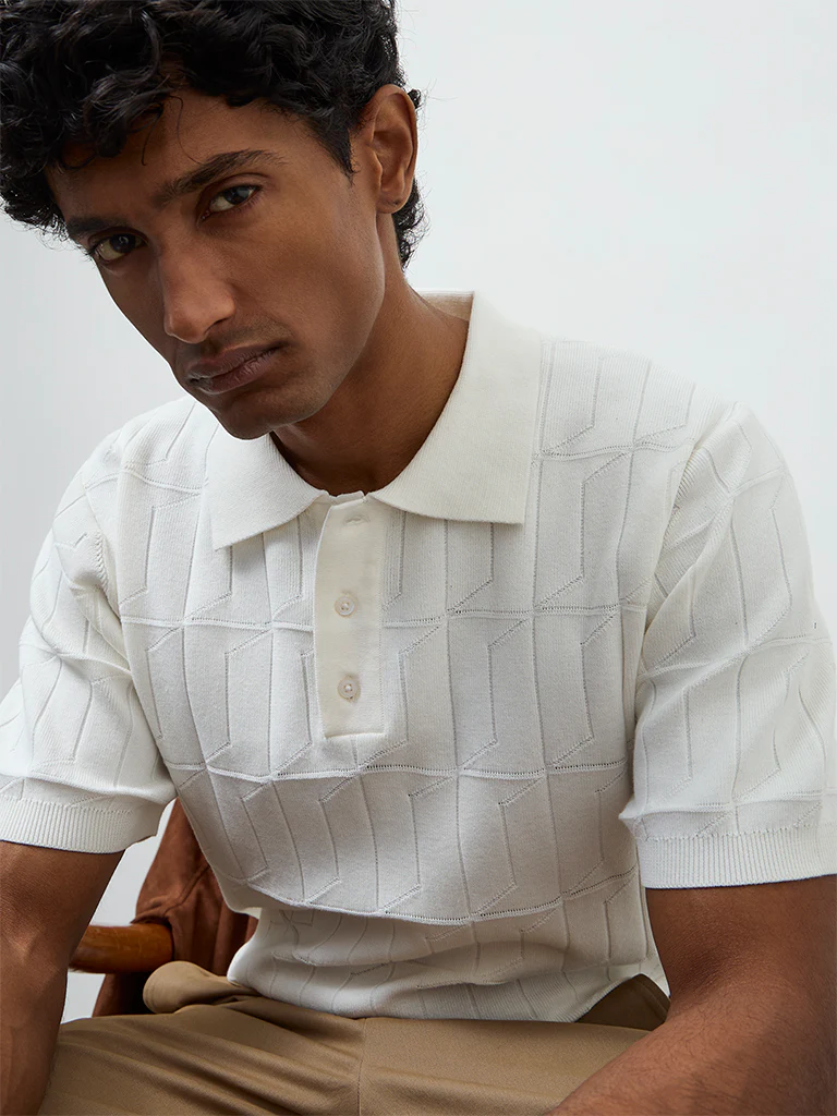 Ascot Off-White Relaxed-Fit Cotton Polo T-Shirt - Image 4