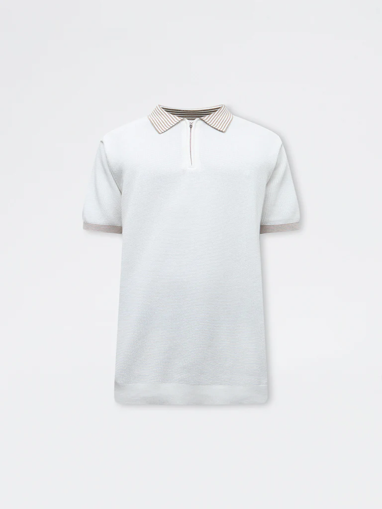 Ascot Off-White Relaxed-Fit Cotton Quarter-Zip Polo T-Shirt - Image 5