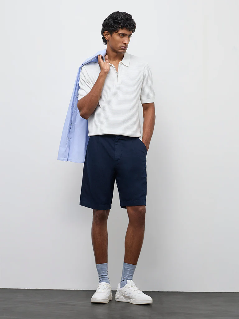 Ascot Off-White Relaxed-Fit Cotton Quarter-Zip T-Shirt - Image 2
