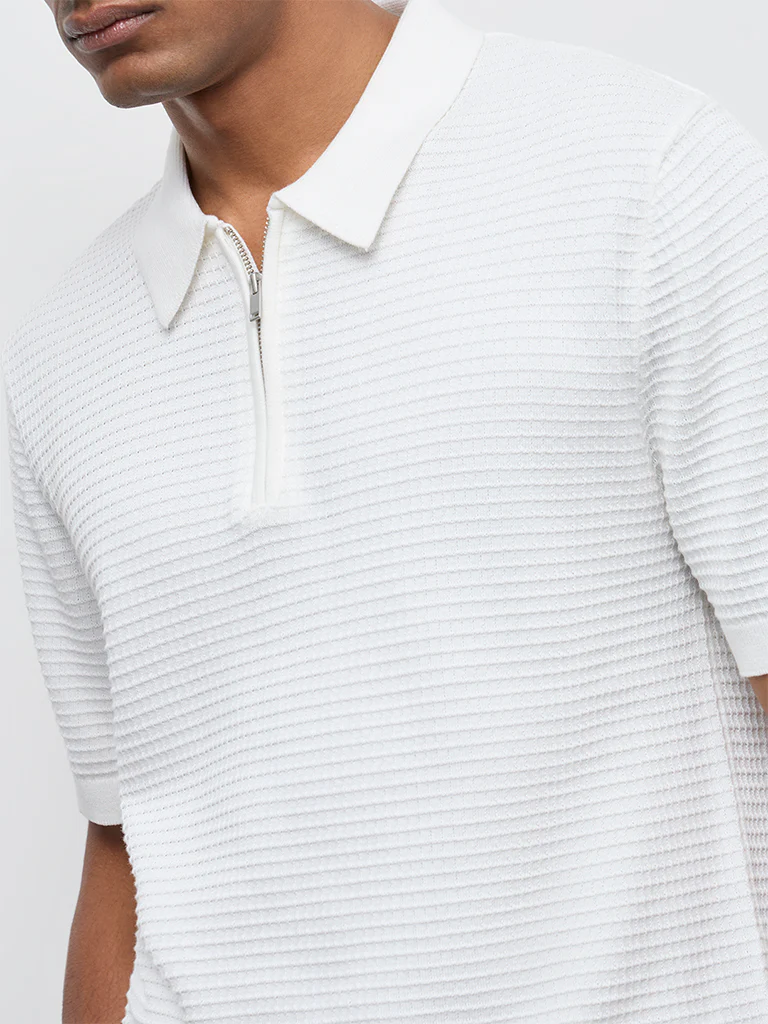 Ascot Off-White Relaxed-Fit Cotton Quarter-Zip T-Shirt - Image 3