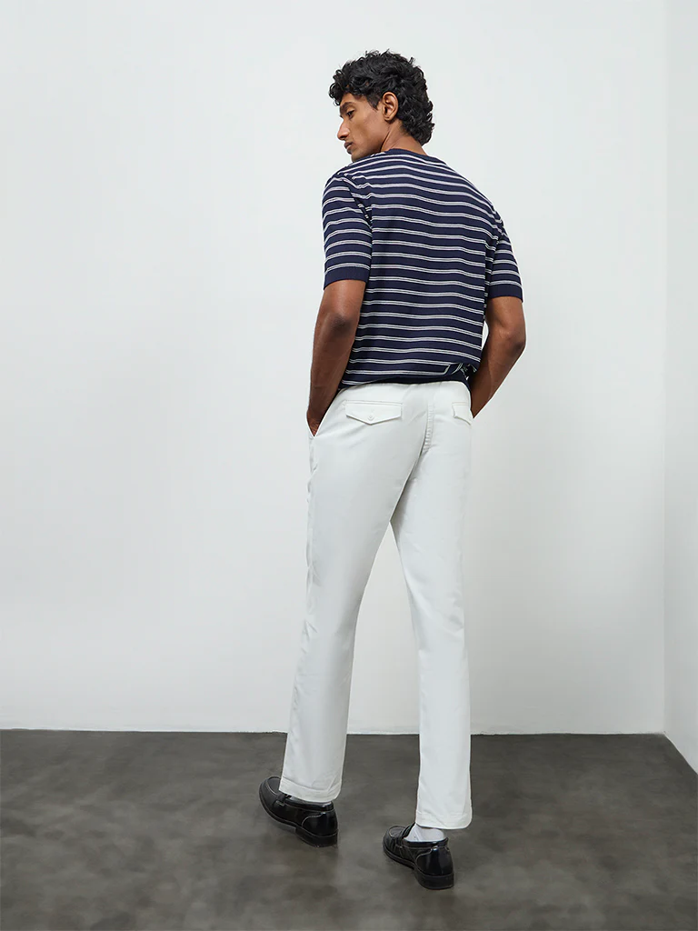 Ascot Off-White Relaxed-Fit Mid-Rise Cotton-Blend Trousers - Image 5