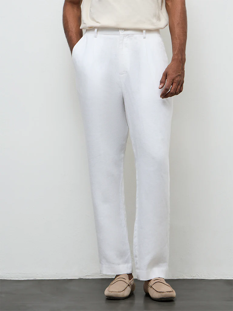 Ascot Off-White Relaxed-Fit Mid-Rise Linen Chinos - Image 3