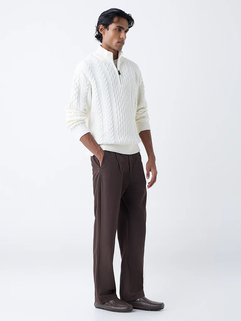 Ascot Off-White Relaxed Fit Three-Quarter Zip Sweater - Image 3