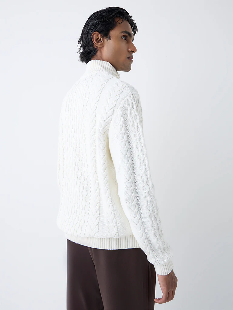 Ascot Off-White Relaxed Fit Three-Quarter Zip Sweater - Image 5