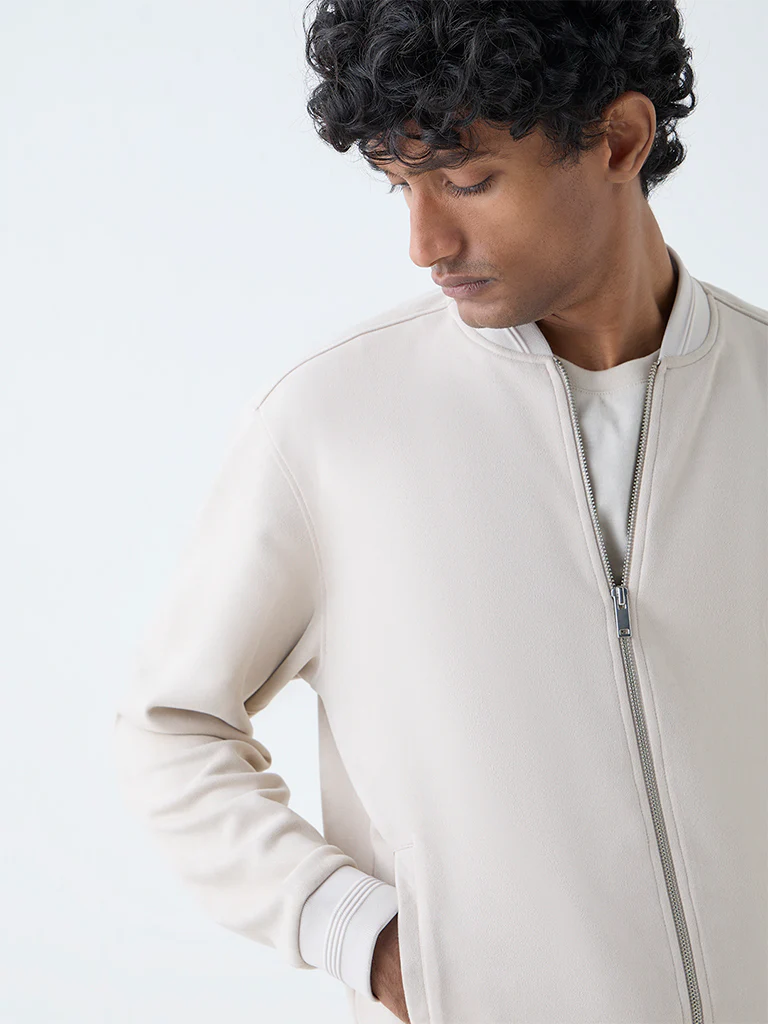 Ascot Off-White Solid Relaxed-Fit Suede Jacket - Image 4